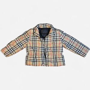 Kids burberry Plaid Puffer Jacket in beige